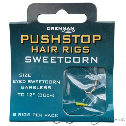 Drennan Pushstop Hair Rig Sweetcorn 12 előkötött horog